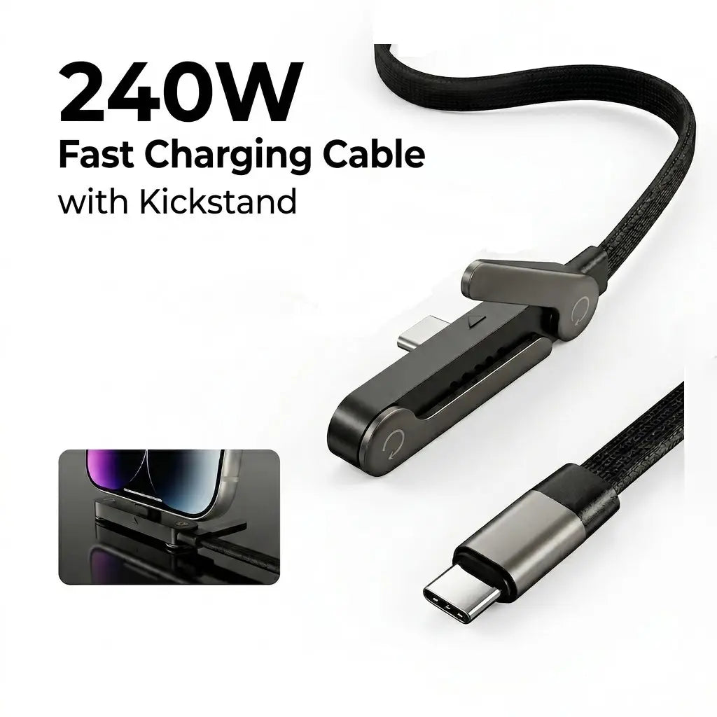 FlexCharge™ 240W USB-C Charging Cable with Hidden Kickstand - Portable Magnetic Wireless Charger