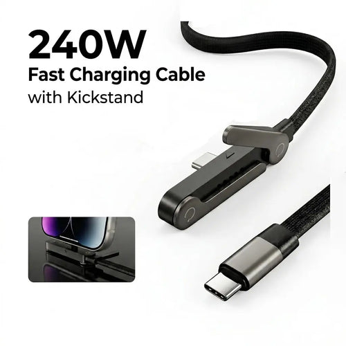FlexCharge™ 240W USB-C Charging Cable with Hidden Kickstand - Portable Magnetic Wireless Charger