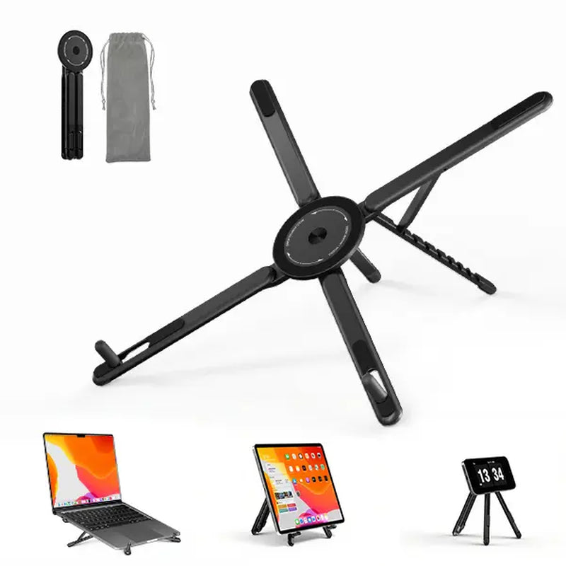 Viozon Portable Laptop Stand — Adjustable Aluminum Riser with Magnetic Phone Holder (10–16" Laptops, Silver)